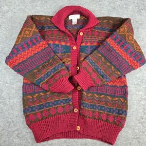 Vintage Amazonias Hand Knitted 100% Wool Cardigan Sweater M Peru Boho Cabincore